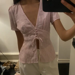 Gingham mönstrad topp - Rosa vit ginghammönstrad topp