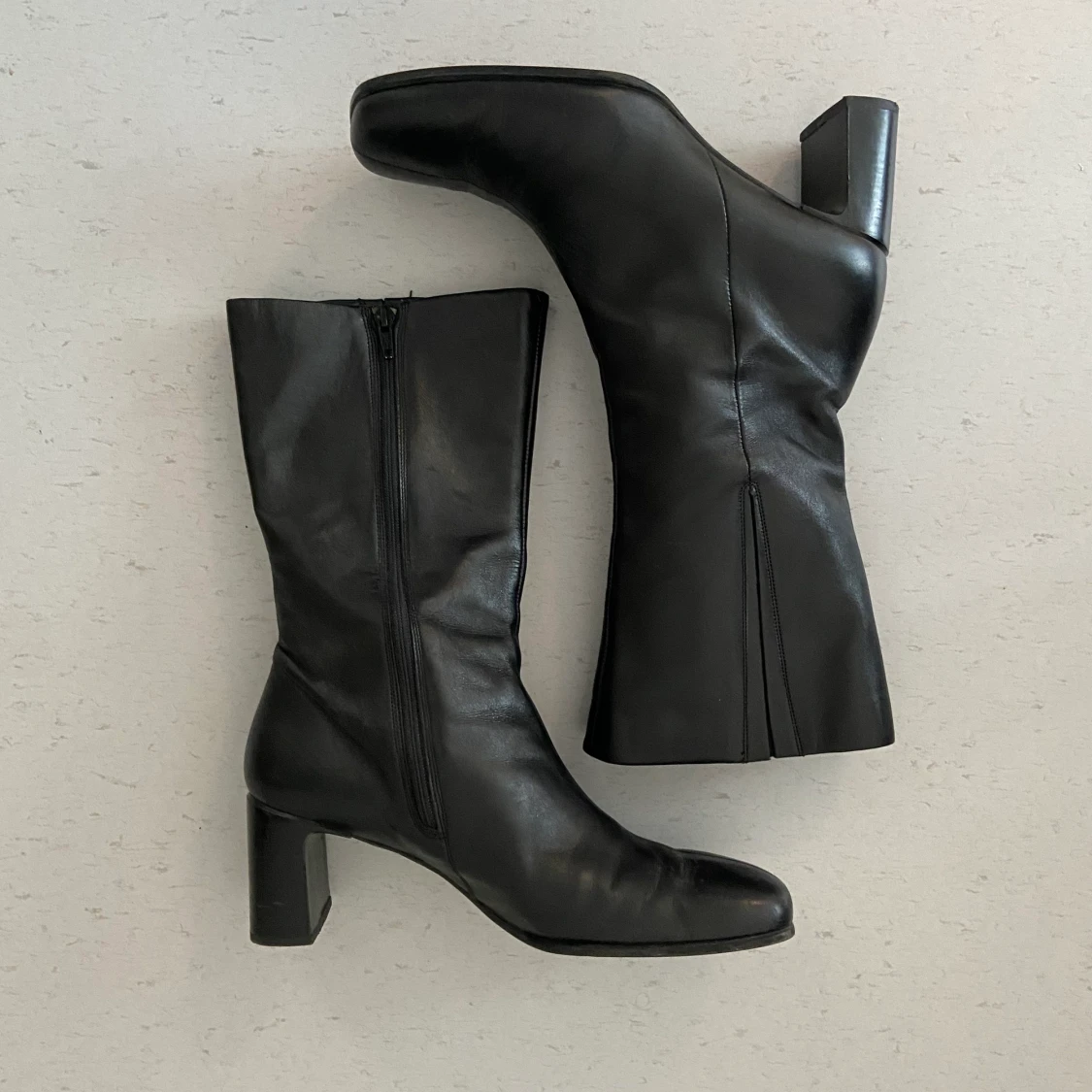 Vintage svarta läderboots med klack - 90