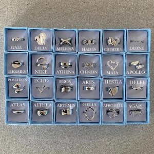 Justerbara ringar - Justerbara ringar i ROSTFRITT STÅL. Fri frakt vid köp av 3st eller fler! Ringbox och putsduk medkommer i paketet. 🌟@olympia.rings på Instagram🌟 Alla modeller förutom Ares och Maia finns även i guld! 15kr frakt, alternativt 50kr spårbar🫶🏼