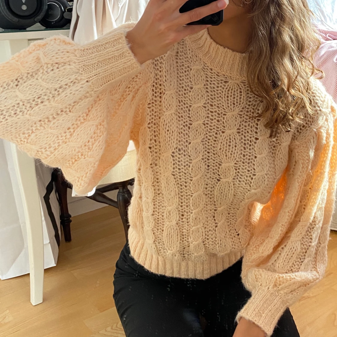 ASOS stickad aprikos tröja med ballongärmar stl 36