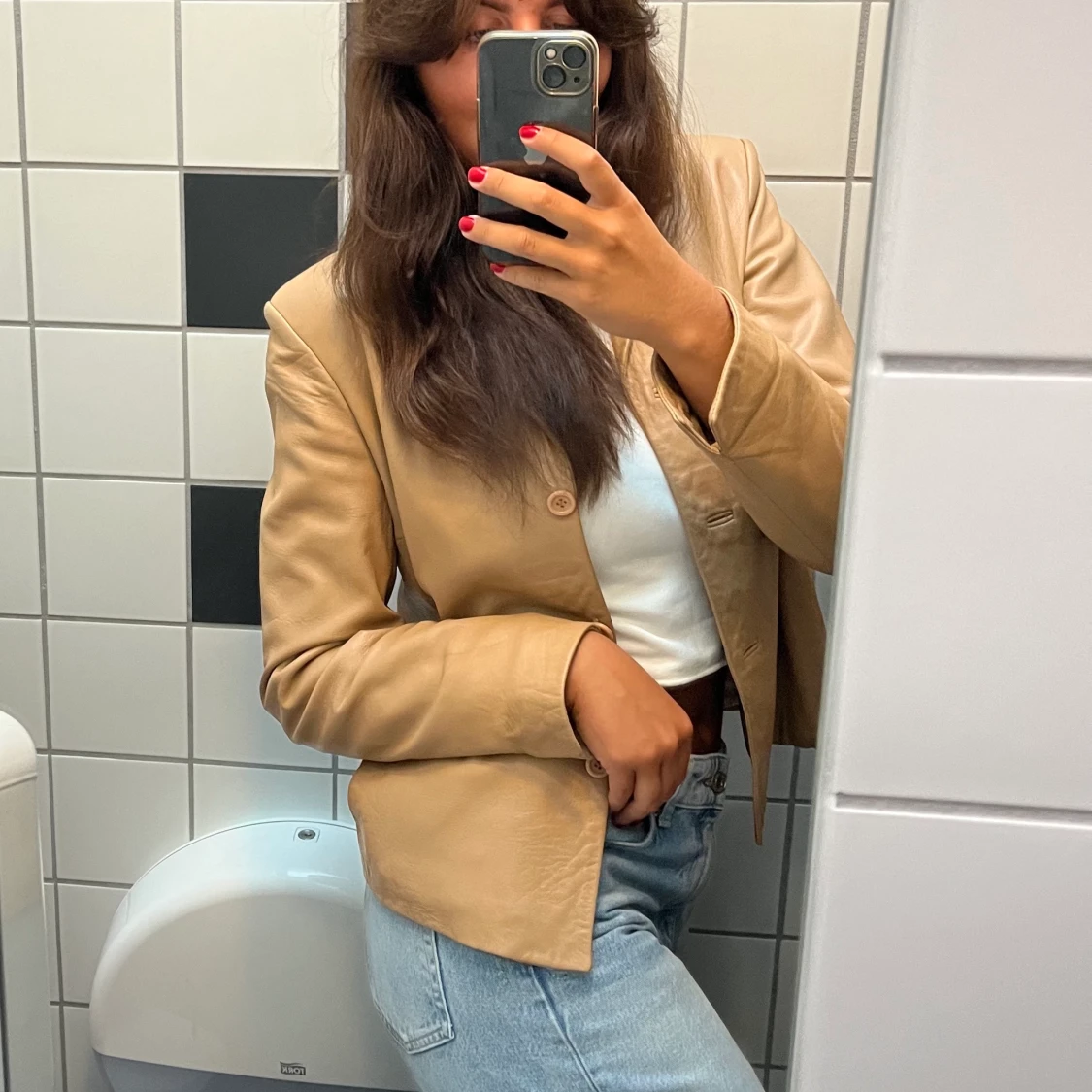 Beige skinn kavaj/jacka