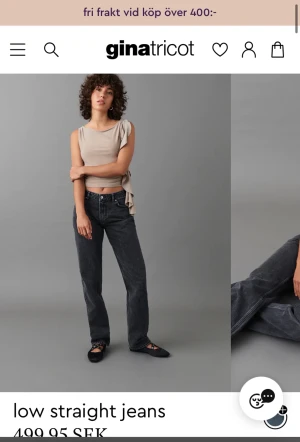 Low waist straight jeans - jätte fina mörkgråa lågmidjade jeans från Gina. skulle säga att de är stora i storleken, de är 32 men passar 34, kanske 36. köpa för 499 och är i nyaste skicket.