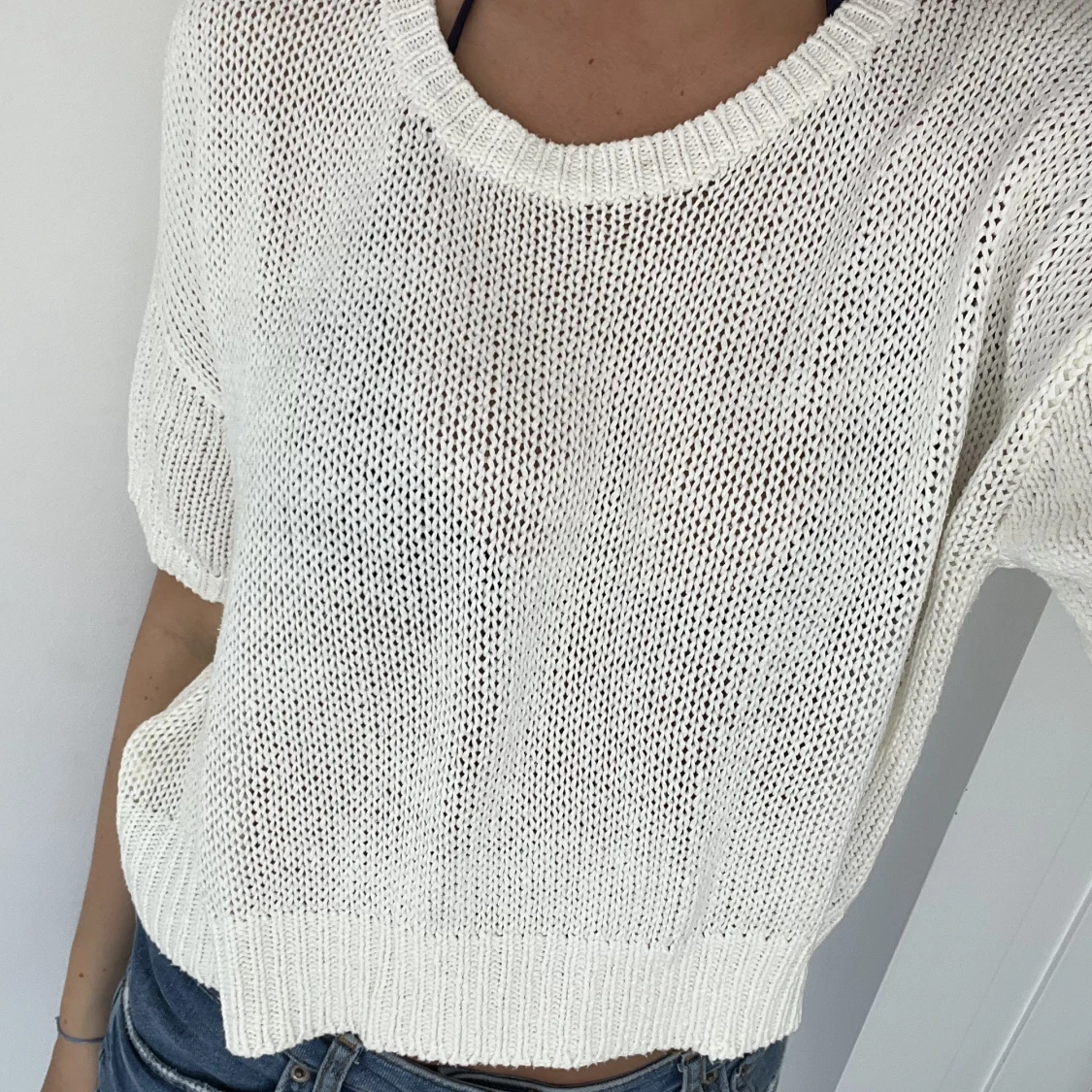 Kortärmad stickad tröja