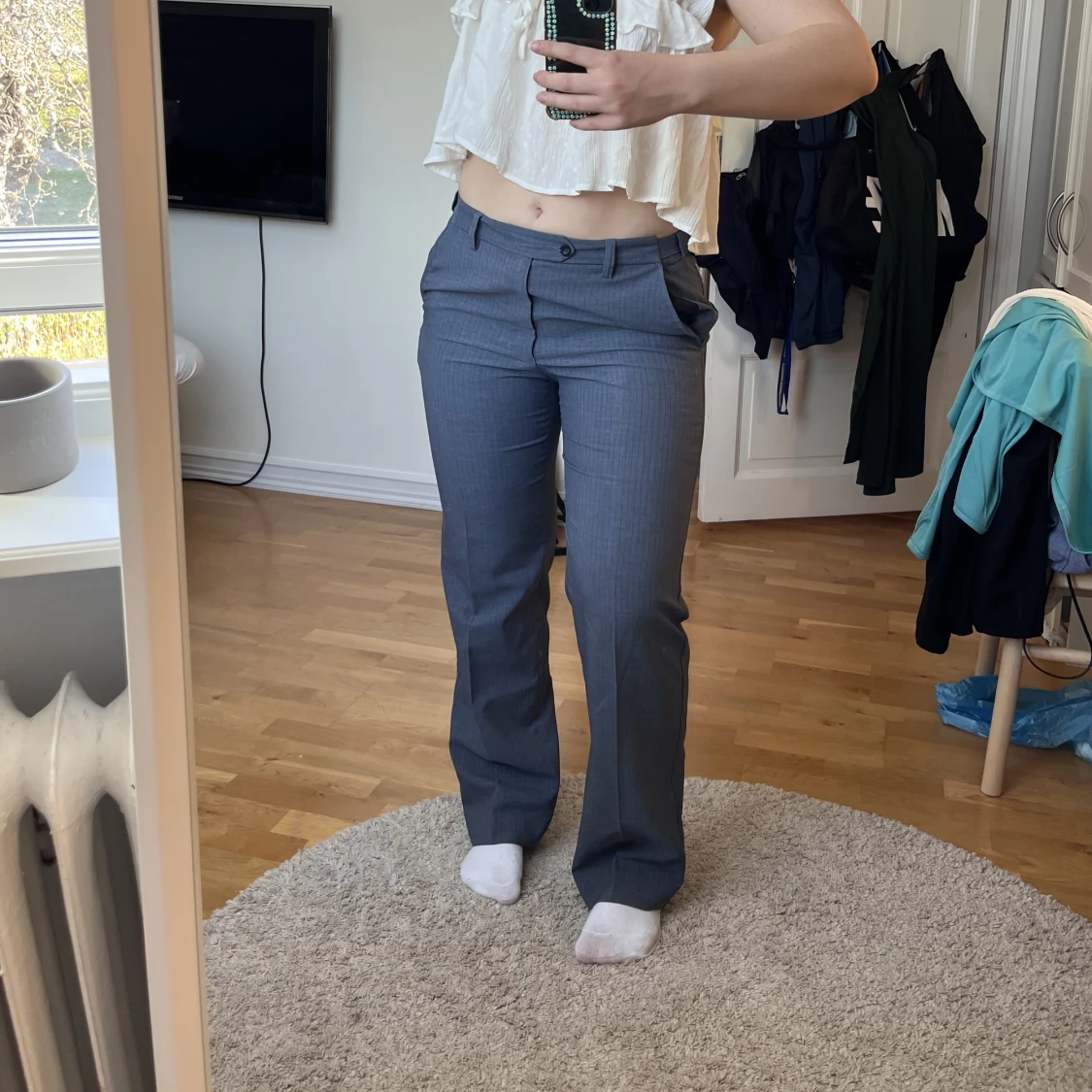 Blå kostymbyxor