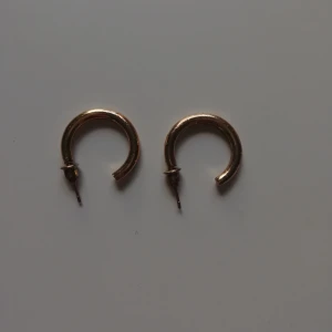 Guld örhängen  - Säljer ett par guldfärgade hoops. Guldfärgen har försvunnit lite så att den ser lite bronsaktig ut. Köptes för 120 kr. 