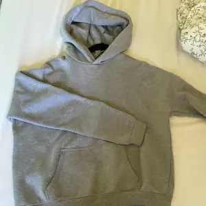 Grå jätte fin hoodie från bikbok med tryck, tröjans modell är till för att kunna ha trycket både fram och bak. Sytt bort en ficka som har varit vid trycket men absolut ingenting som syns