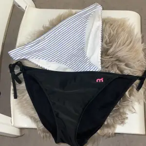 Två fina bikini underdelar (oanvända) randiga från h&m i storlek 36 och svarta från mistarl i storlek 40 ,säljer ett par för 15kr och tillsammans för 25kr/ köpare står för frakt 