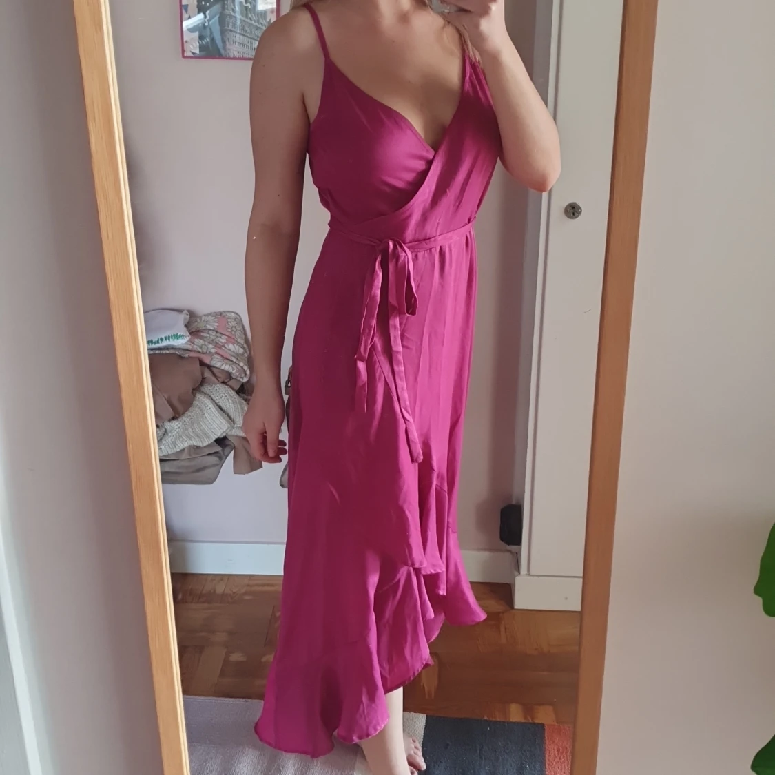 Magenta Silky Tie Dress