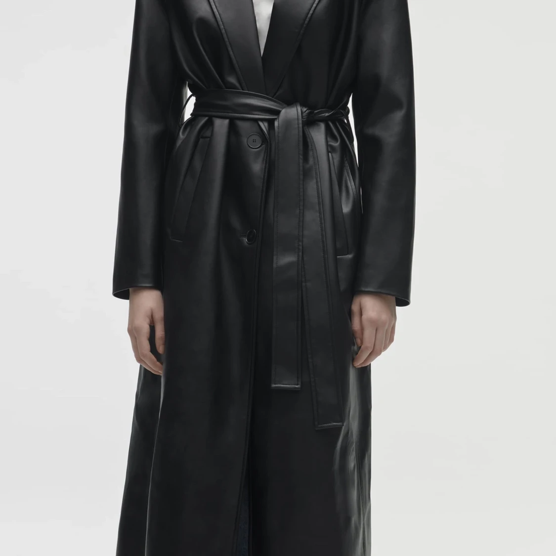 Faux Leather Trench Coat - 91