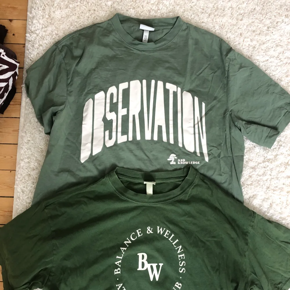 Två gröna t-shirts från hm. Båda för 50kr 🫶. T-shirts.