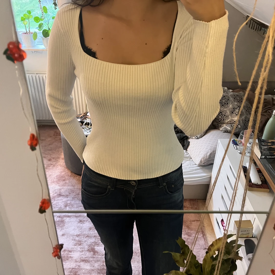 Vit långärmad tröja - 90