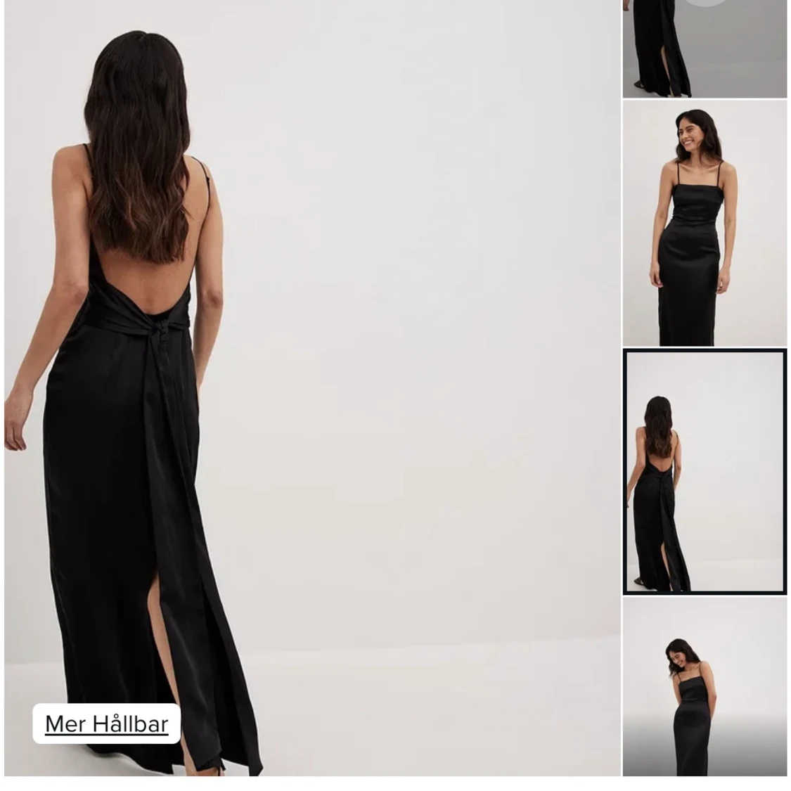 Maxiklänning i satin med låg rygg, Stl S - 90