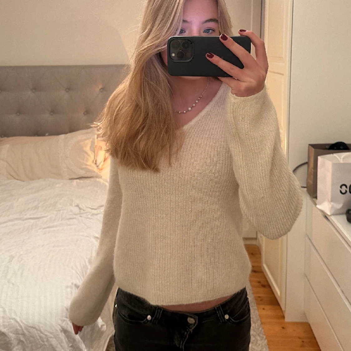 Stickad tröja vit - 90