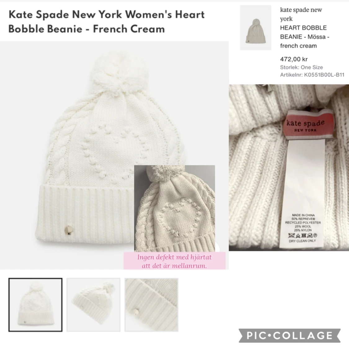 Kate Spade Mössa ”Heart Bobble Beanie” - 90
