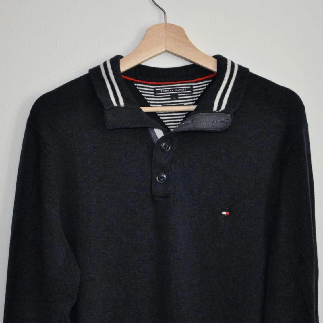 Blå, stickad tröja - 90