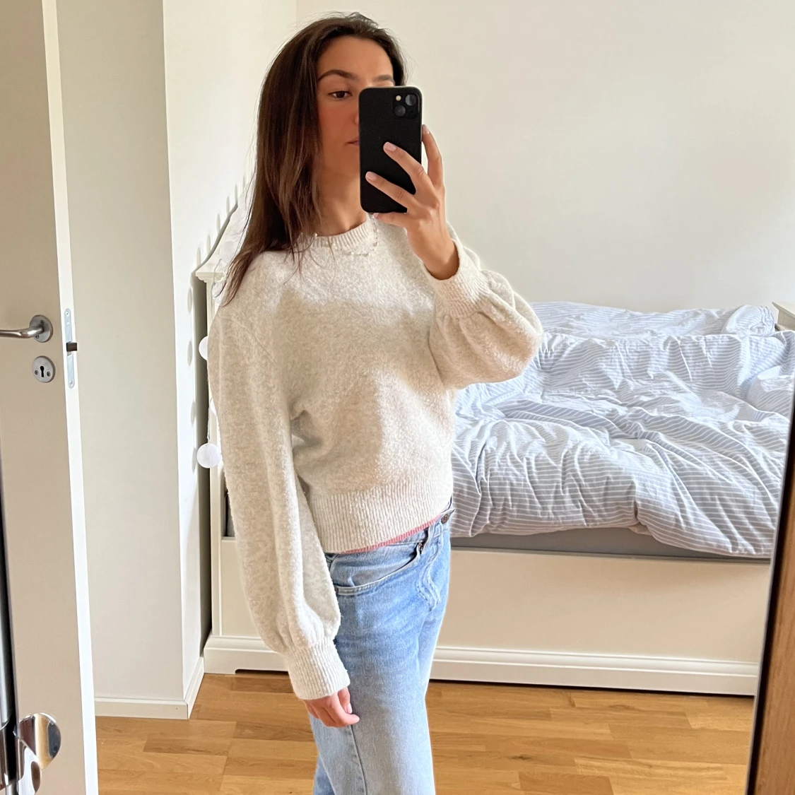 Grå stickad tröja  - 90