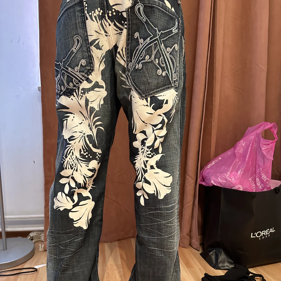Vintage y2k jeans med tryck - 91