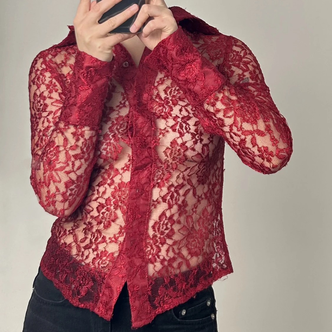 Röd spets tröja - 90