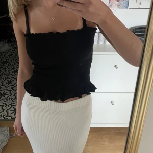 Svart topp - Svart topp med volang detaljer. Tagit bort lappen så vet tyvärr inte vart ifrån, tror Lindex. Jättesöt till sommaren. Skriv för fler bilder 🌸☺️