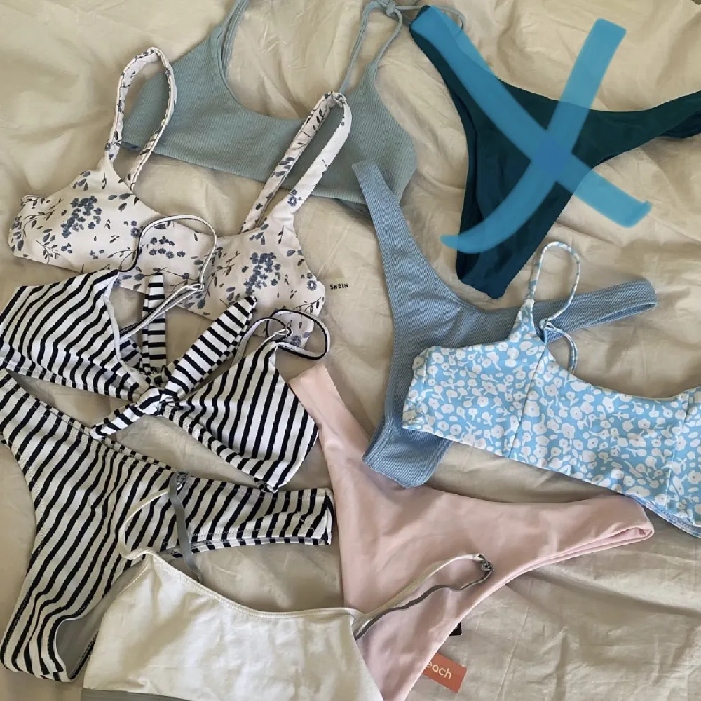 Massa bikinis samt en bralette från Calvin Klein, 70kr/st förutom braletten samt rosa oanvända trosor från Nelly för 100kr/st💕💕i olika storlekar, skriv för detaljer🫶🏼. Övrigt.