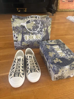 Dior Oblique låga sneakers - Snygga låga sneakers från Dior med klassiskt blått och vitt oblique-mönster. Skorna har vita snören, gummisula och tydlig 'CHRISTIAN DIOR'-logga på plösen. Perfekta för dig som vill ha en exklusiv och trendig look.