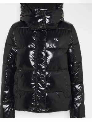 Svart glansig pufferjacka Calvin Klein - Säljer en svart glansig pufferjacka från Calvin Klein med hög krage och huva. Jackan har en diskret CK-logga på bröstet och stora, quiltade partier. Perfekt för kalla vinterdagar och riktigt snygg. Pris kan diskuteras för snabbt köp
