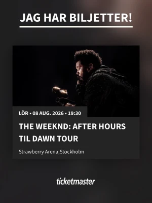The Weeknd - Säljer två biljetert till The Weeknd: After Hours Til Dawn Tour på Strawberry Arena i Stockholm den 8 augusti 2026 kl 19:30. 