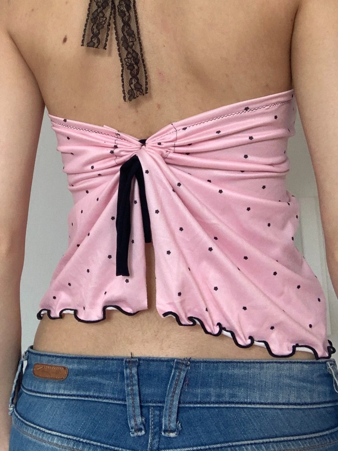 Rosa prickig bandeau topp med knyt - 1