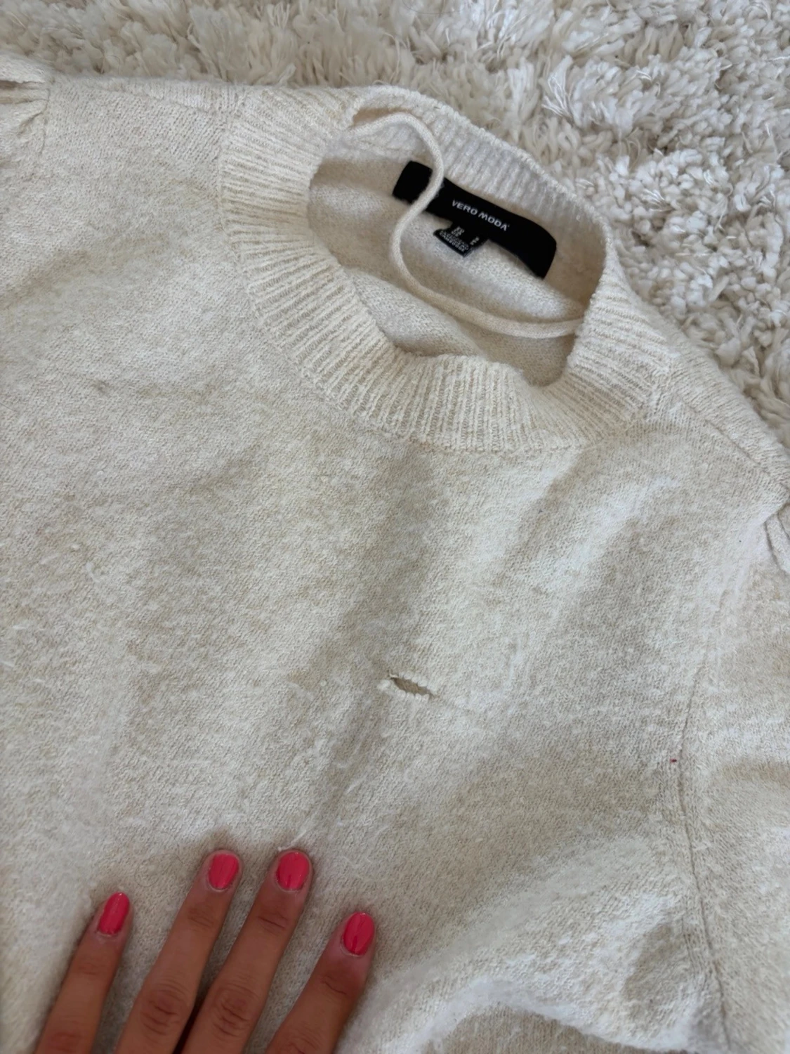 beige stickad tröja med kort ärm - 1
