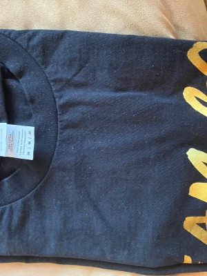 Svart t-shirt från Gildan med guldtryck - Snygg svart t-shirt från Gildan i mjuk bomull med stort tryck i guld på framsidan. Klassisk rund halsringning och korta ärmar. Perfekt för dig som vill sticka ut med en enkel men ändå bold look.