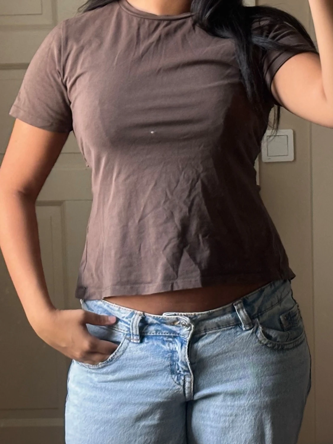 Brun basic t-shirt i bomull