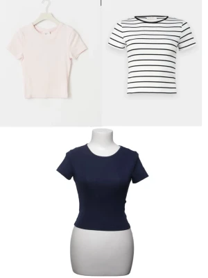 Mörkblå croppad t-shirt - 1 = 50kr, 2 = 75kr, 3 = 100kr! Snygga croppad t-shirt med rund hals och korta ärmar. Perfekt basplagg i garderoben, tillverkad i mjuk bomull för skön känsla. Enkel och stilren design som passar till det mesta.