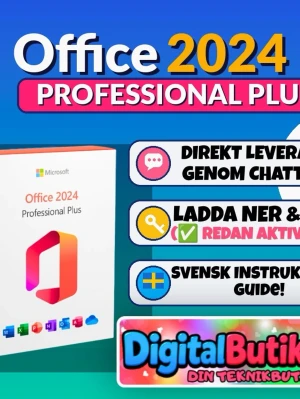 Microsoft Office Pro Plus 2024 med aktiverad licens - Office 2024 Professional Plus är ett digitalt spel/programvara från Microsoft. Paketet har en vit och orange design med färgglada ikoner för Word, Excel, PowerPoint, Outlook och fler appar. Perfekt för dig som vill ha alla Office-verktyg samlade digitalt.