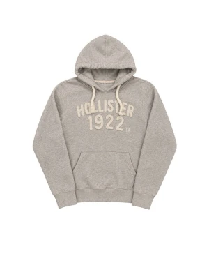 Grå hoodie från Hollister med tryck - Snygg grå hoodie från Hollister med broderat tryck 'HOLLISTER 1922 CA' på bröstet. Hoodien har en stor huva med tjocka dragsnören och en klassisk magficka. Tillverkad i mjukt bomullsmaterial, perfekt för en avslappnad stil.
