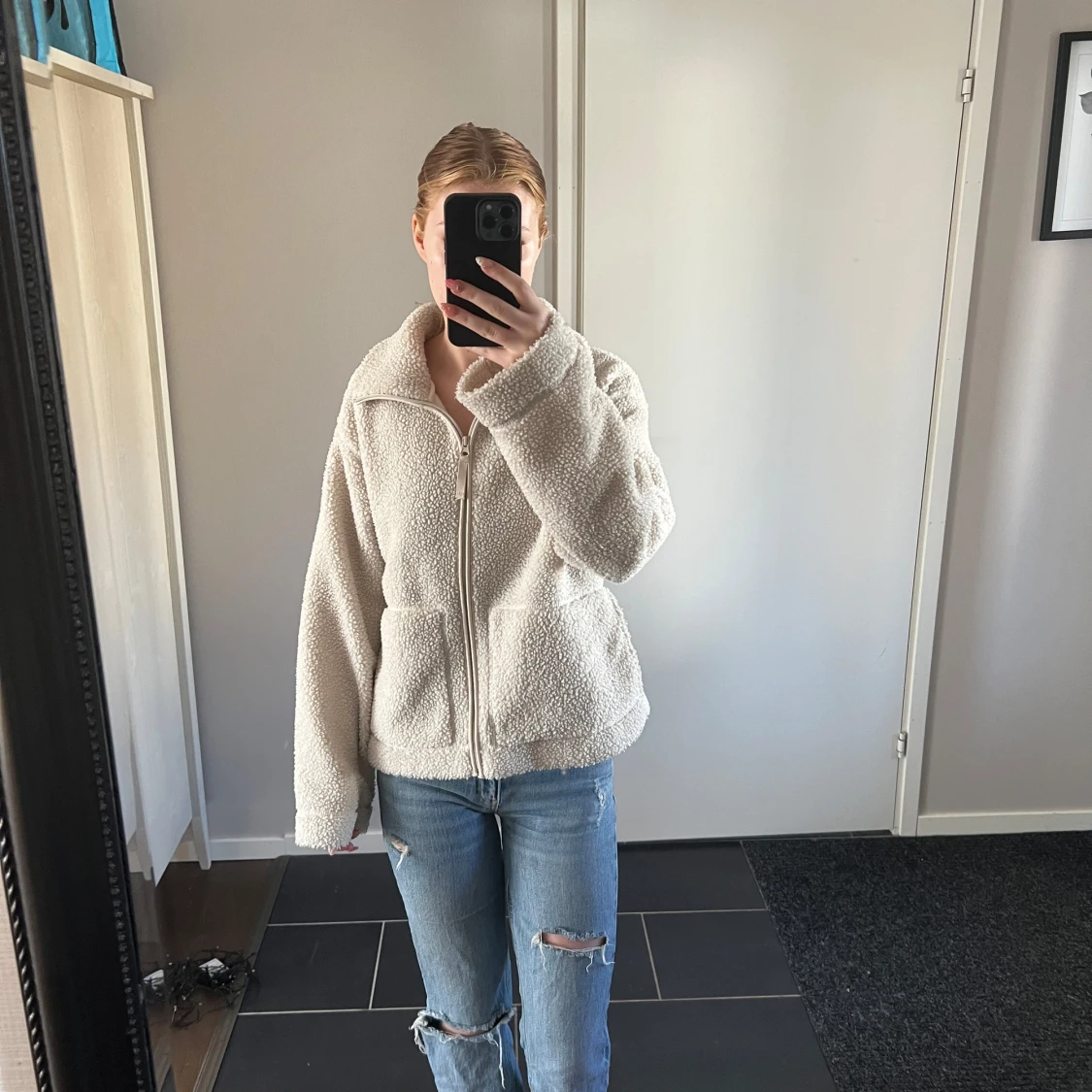 Beige teddyjacka med dragkedja