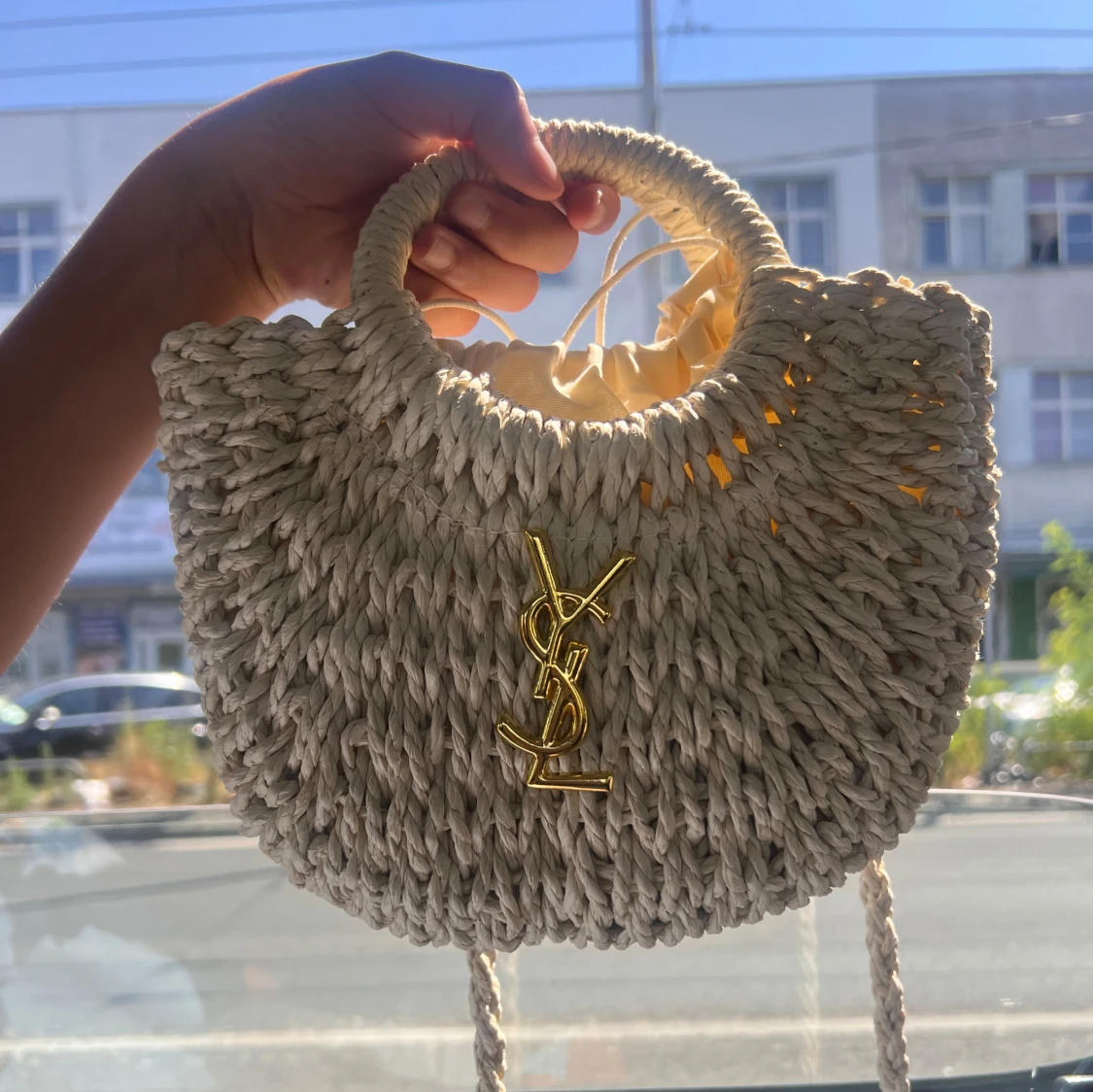 Strandväska Beige handväska flätad stil