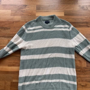 Randig stickad tröja från Lexington - Säljer en snygg stickad tröja från Lexington i storlek M. Tröjan har breda, randiga block i ljusgrönt och vitt, rund halsringning och långa ärmar. Perfekt för dig som gillar en chill och stilren look. Nypris cirka 899.