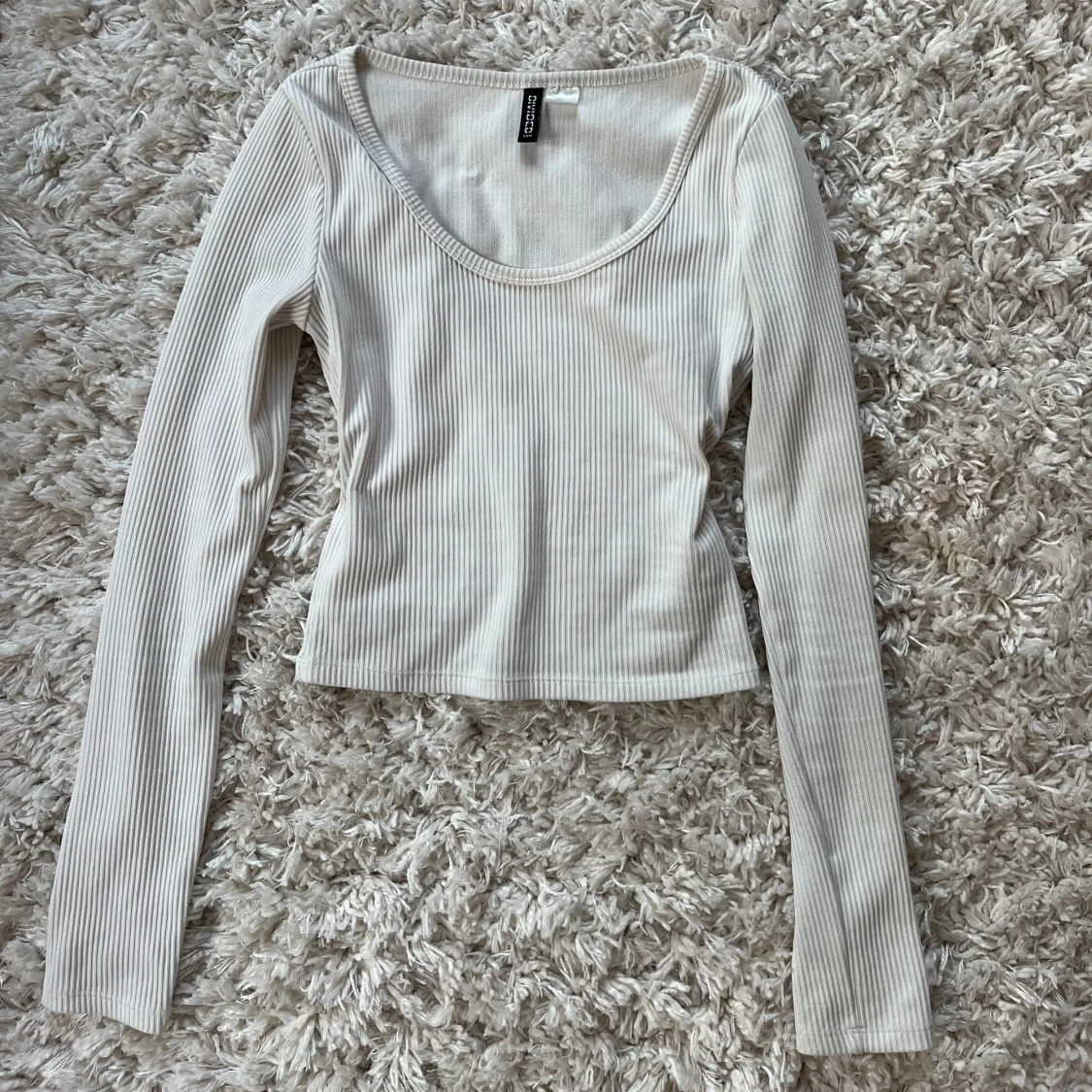 Vit ribbad långärmad topp H&M - 1