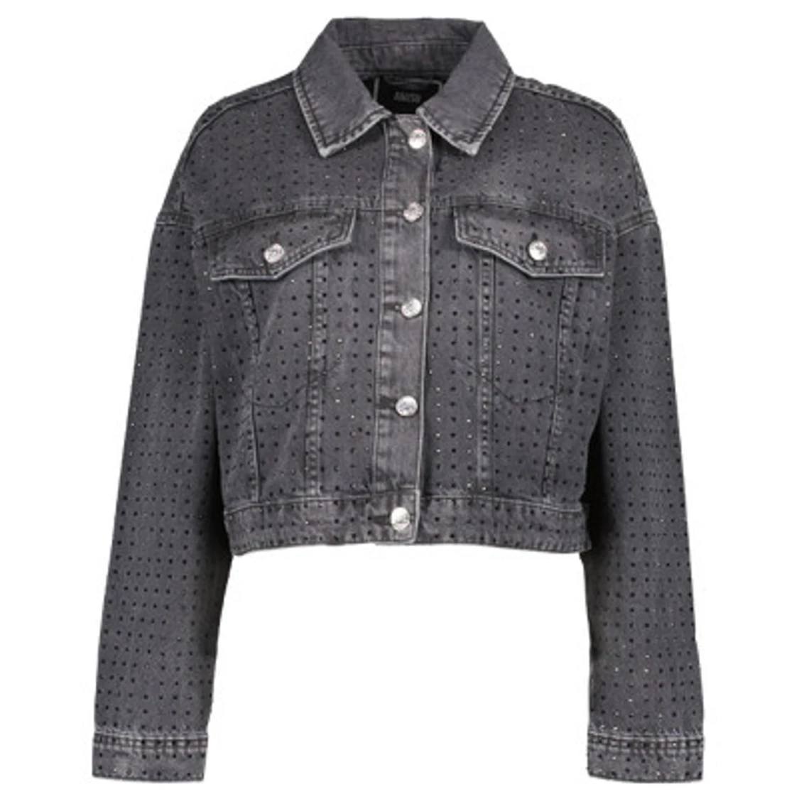 Grå croppad jeansjacka med pärlor