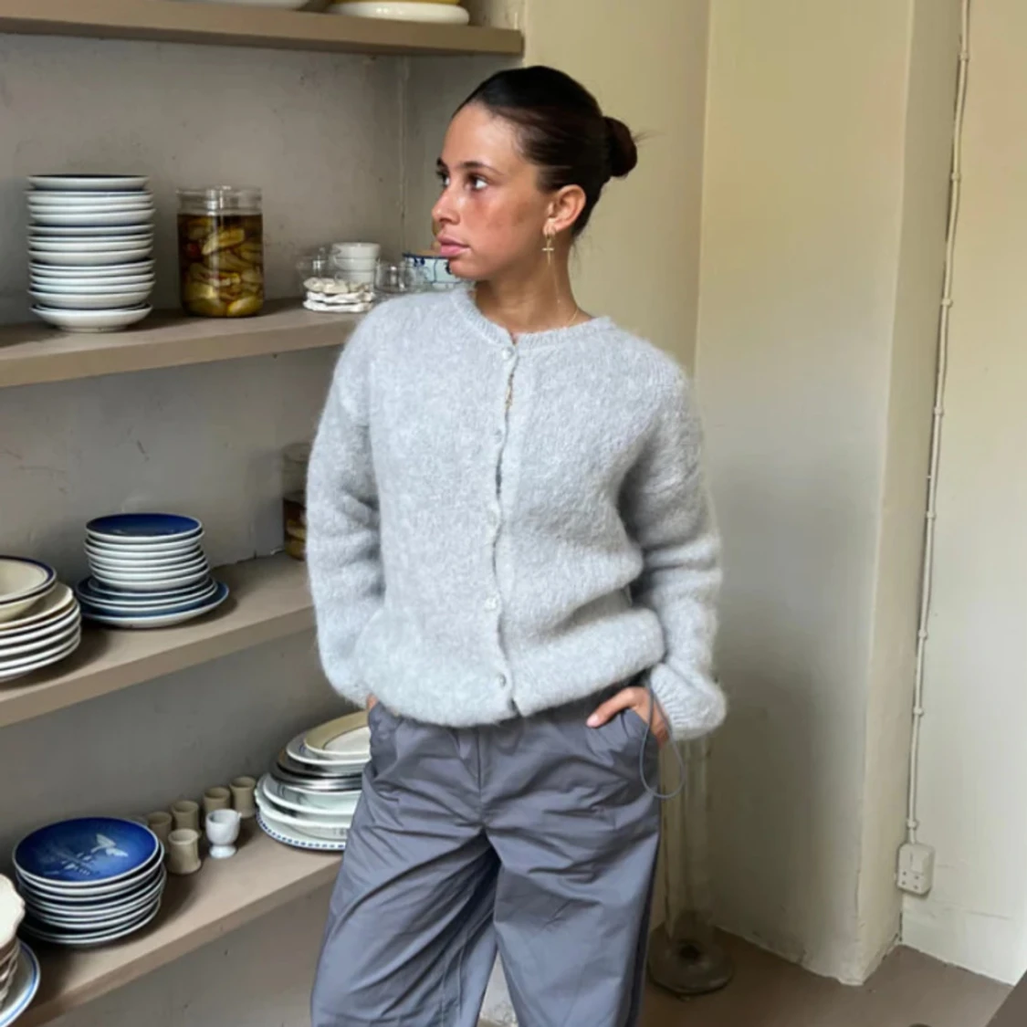 Ljusgrå mohair kofta - 1