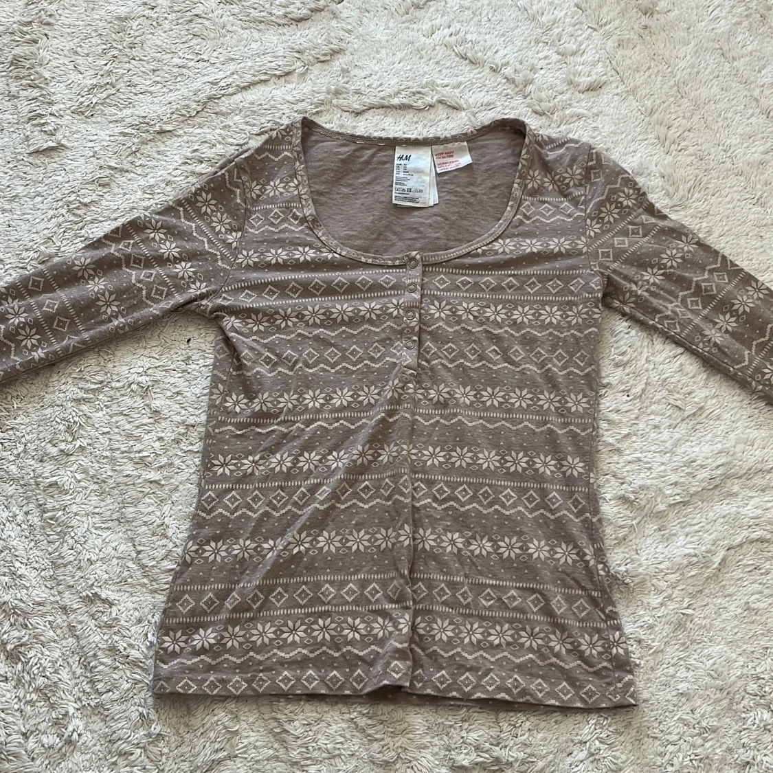 Beige mönstrad långärmad pyjamas tröja H&M
