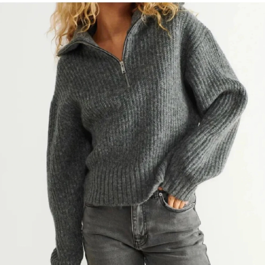 Stickad zip tröja - 90