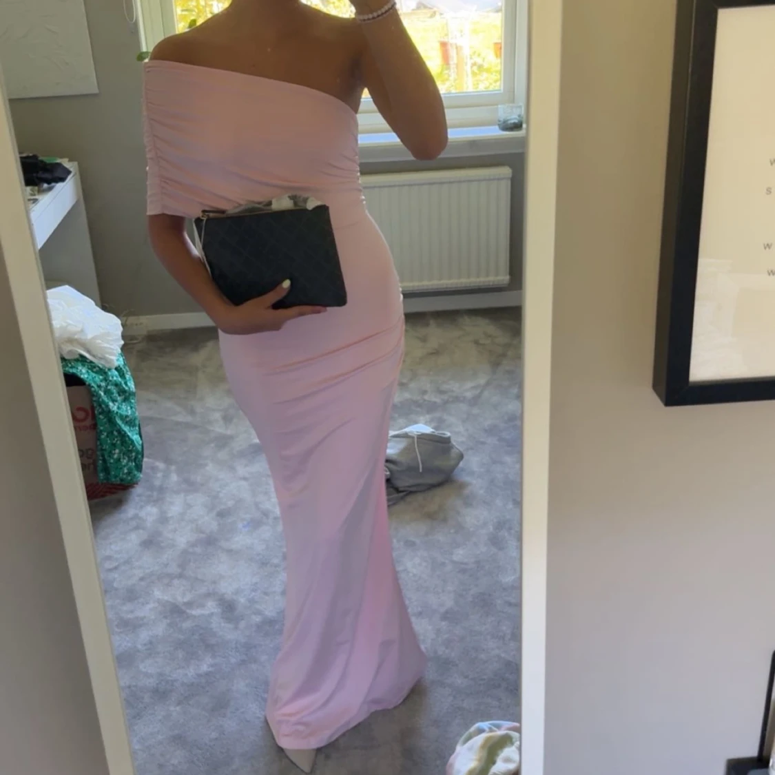 Ljusrosa offshoulder långklänning