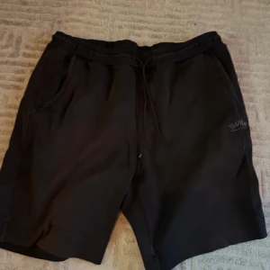 Svarta shorts från Hugo Boss - Svarta shorts från Hugo Boss med diskret logga på vänster ben. Mjukt material, elastisk midja med snörning och två sidofickor. Perfekta för en chill och stilren look.