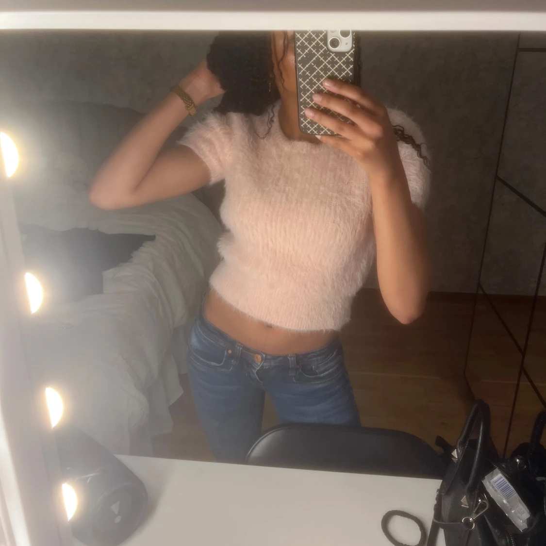 Rosa fluffig croppad topp - 1