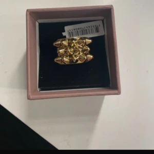Guldfärgad ring med nitar från Edblad - Cool och chunky guldfärgad ring från Edblad med flera små nitar på ovansidan. Ringen har en bred design och kommer i originalask. Perfekt för dig som vill sticka ut med accessoarer.