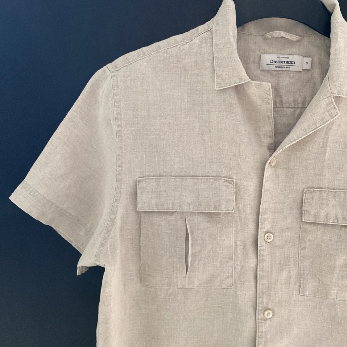 Beige linneskjorta från Dressmann strl S - 2