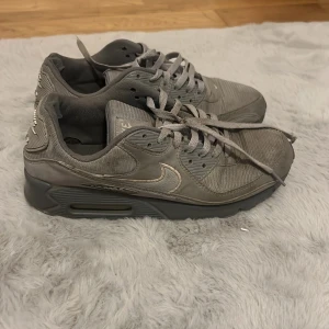 Grå Nike Air Max sneakers - Grå Nike Air Max sneakers med klassisk siluett och synlig luftdämpning i sulan. Ovandel i mesh och syntet med matchande grå snörning och detaljer. Swoosh-logga på sidan och Air Max-märke. Perfekta för en sportig och urban stil.