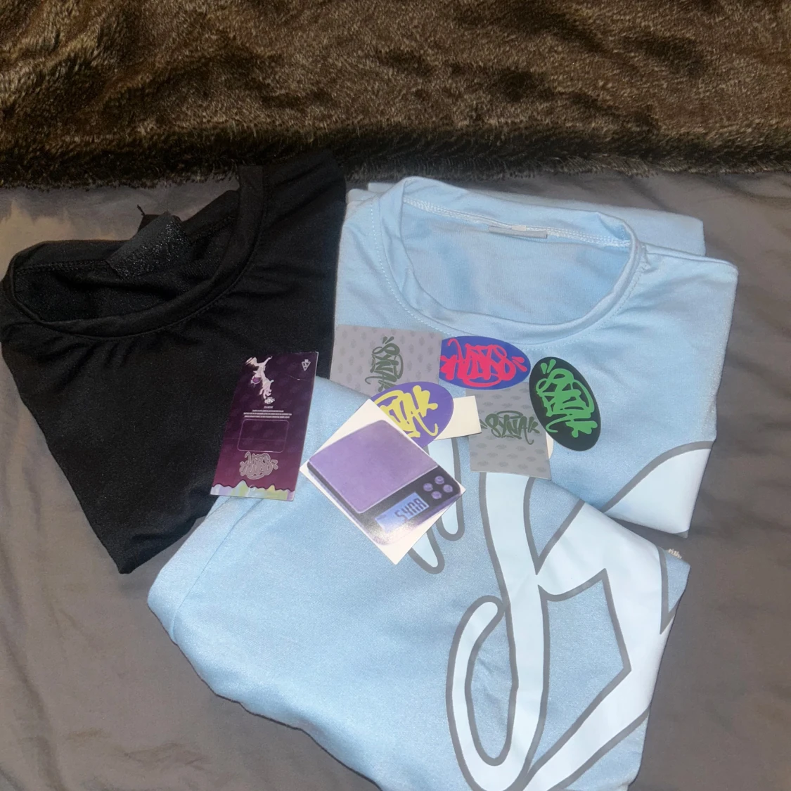 Syna world Ljusblå shorts med graffiti-tryck  - 4