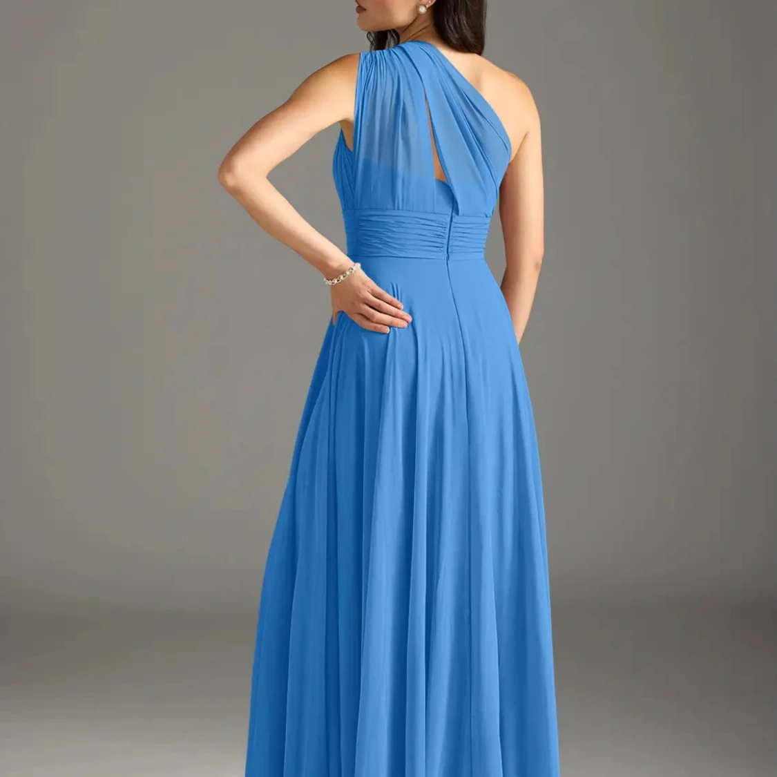 Blå långklänning med oneshoulder - 2